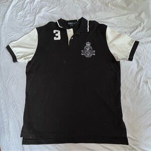Black and White Polo Shirt with Embroidered Logo